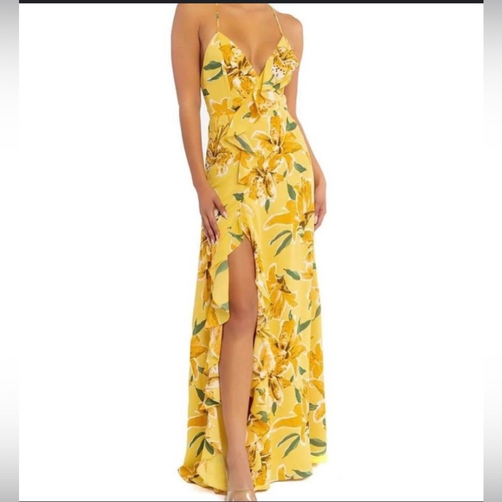 Luxxel Yellow Floral Asymmetrical Dress